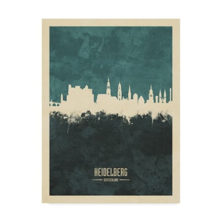 Michael Tompsett 'Heidelberg Germany Skyline Teal' Canvas Art,14x19
